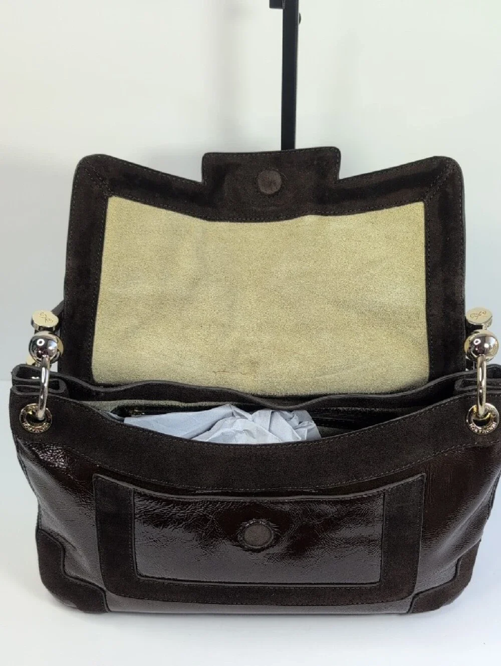 Anya Hindmarch Dark Brown Patent Leather And Suede Shoulder Bag - Picture 11 of 16